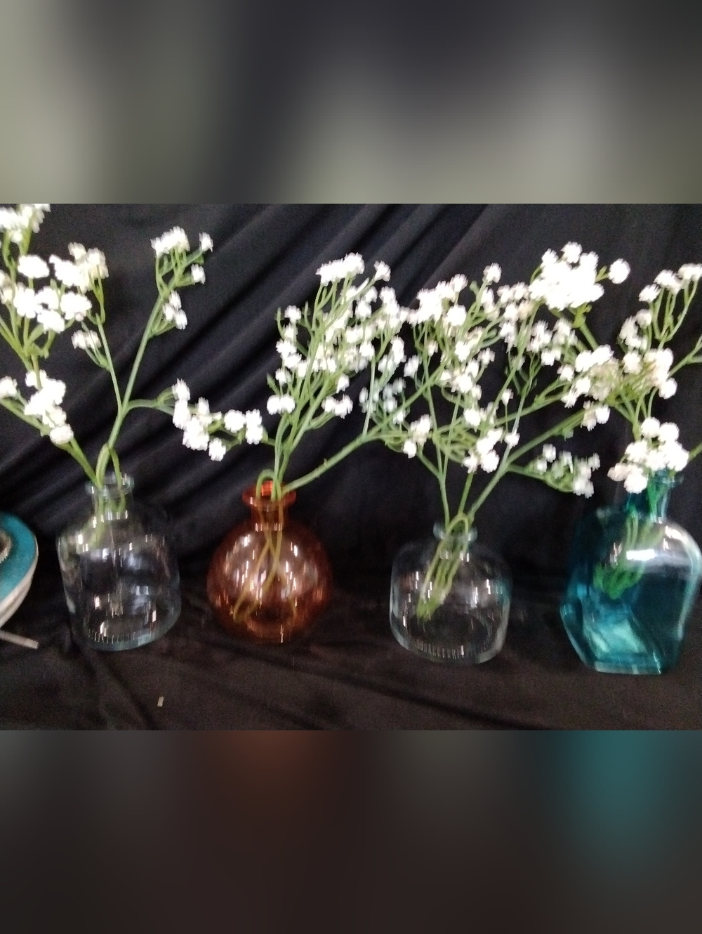 Set of 4 Colored Glass Bud Vases - Clear, Amber, Teal